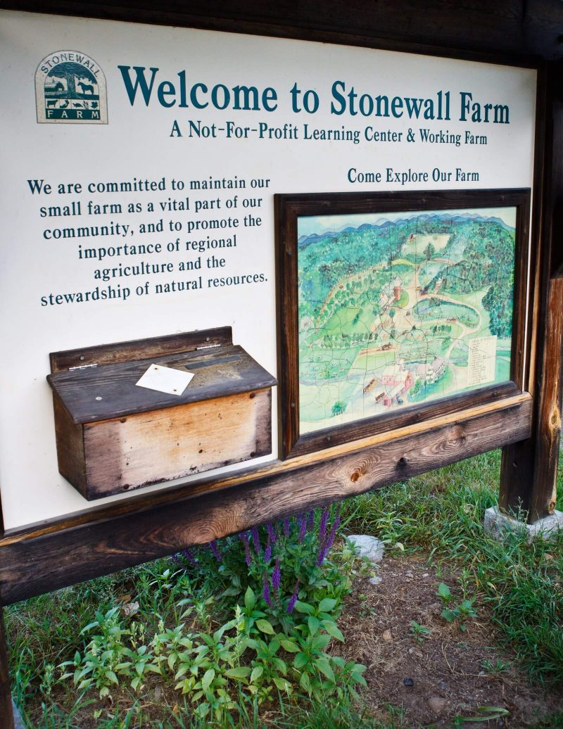 Welcome sign for stonewall farm