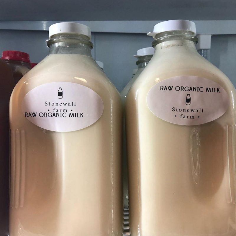 Stonewall farm's bottled raw organic milk